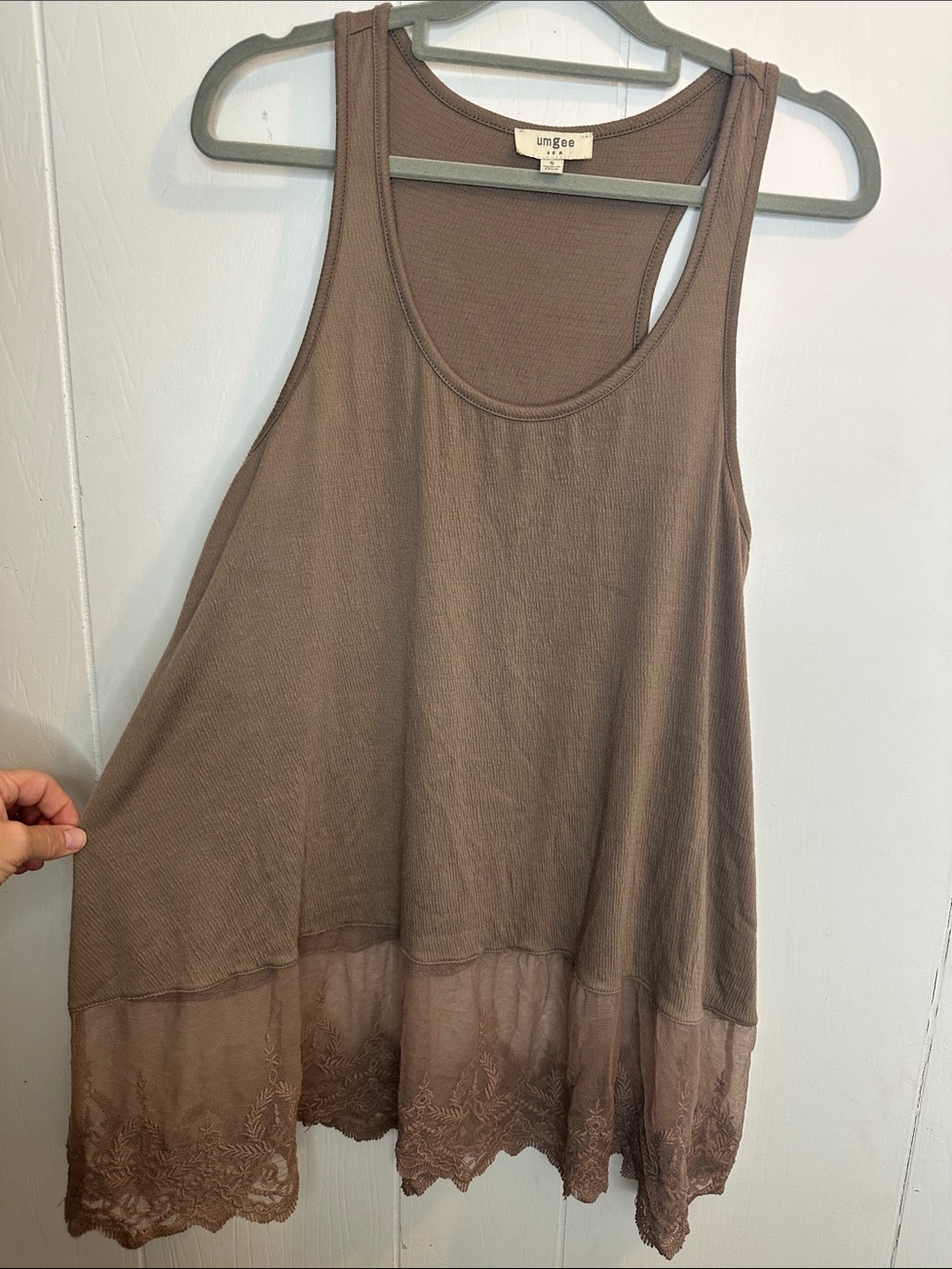Umgee Taupe Lace-Hem Swing Tank